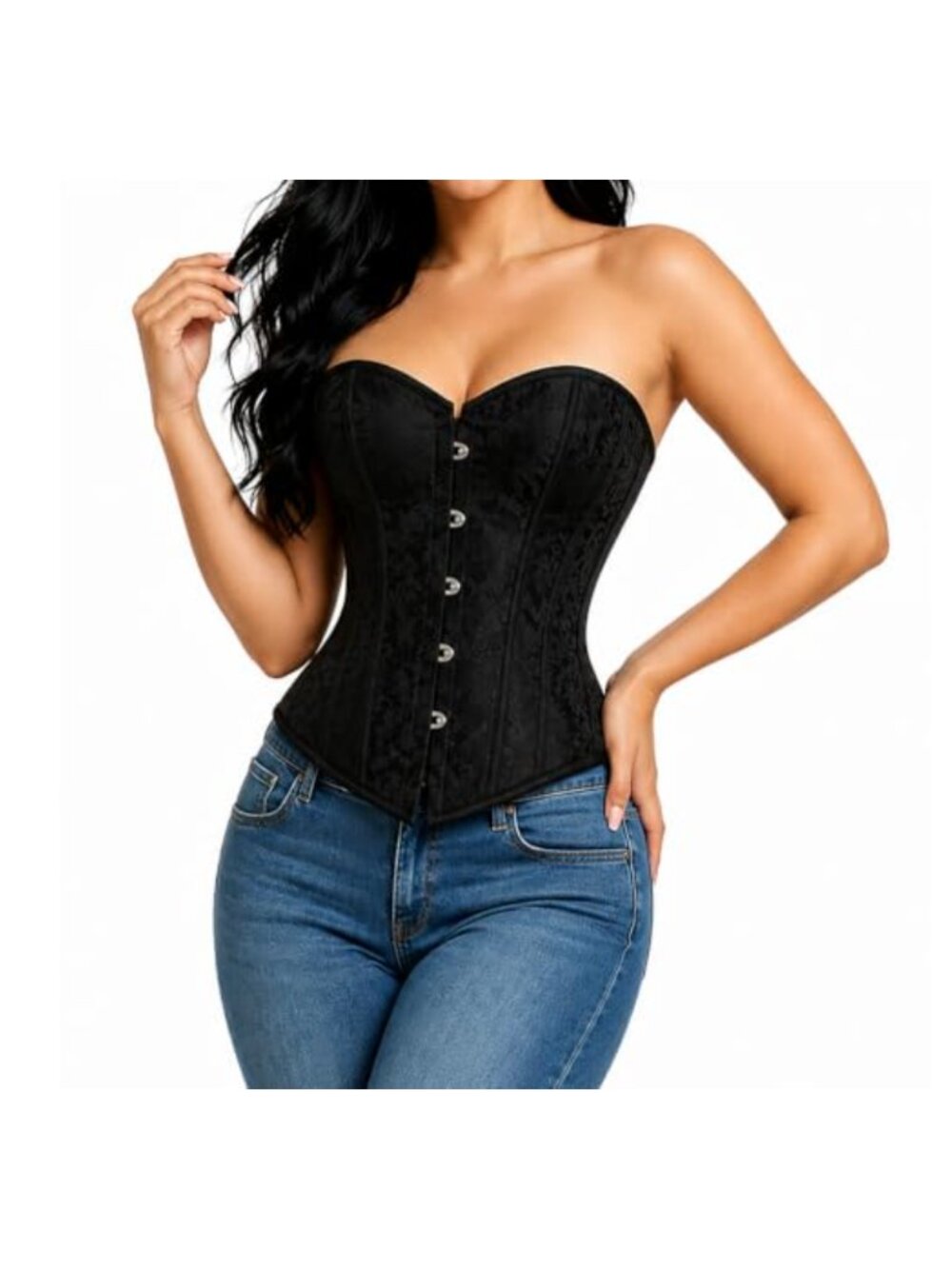 Women's Satin Lace Up Corset Bustier Overbust Strapless Shapewear Waist Cincher